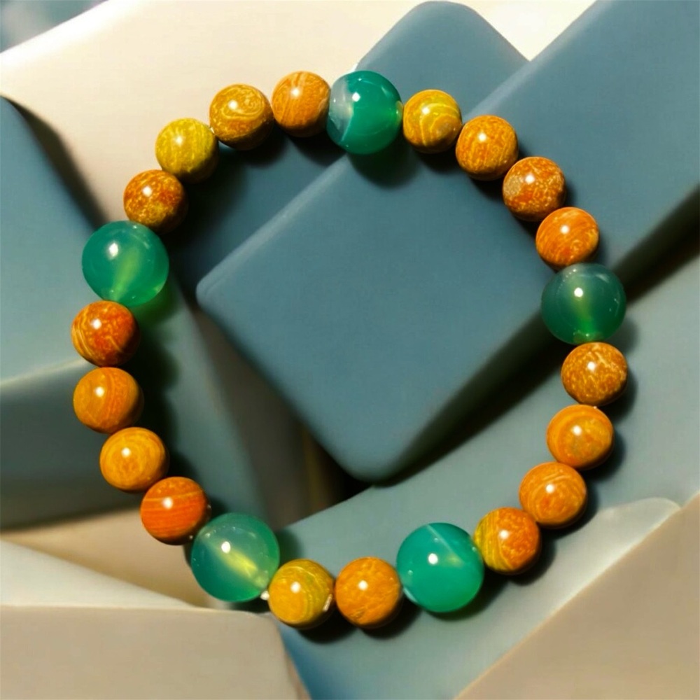 Men’s Green and Brown Agate Beaded Bracelet